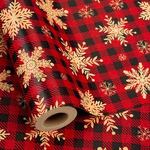 Maypluss Christmas Wrapping Paper Roll 17 Inch X 33 Feet Red Buffalo Plaid Snowflake Gift <b>Wrap</b> Recyclable - Product Image 1
