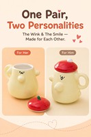 Ensemble de tasses à café en céramique pour couple, 12 oz, motif de dessin animé avec un sourire, avec couvercle en forme de pomme rouge, boîte cadeau, cadeau de la Saint-Valentin, cadeau de mariage