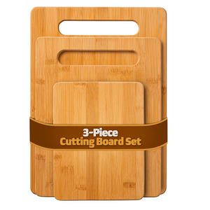 Bamboo Cutting Board <b>Set</b> 3-Piece Rectangle With Handle For Kitchen Use - Product Image 1