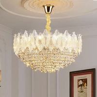 Grand luminaire suspendu rond d'intérieur de luxe pour salon Lampe suspendue à LED noire dorée Décoration intérieure Lustre en cristal nordique moderne K9
