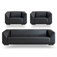 Canapé en cuir 3 places moderne et minimaliste pour bureau - Table basse ultra-minimaliste pour bureau à domicile, loisirs, réception, réunions d'affaires