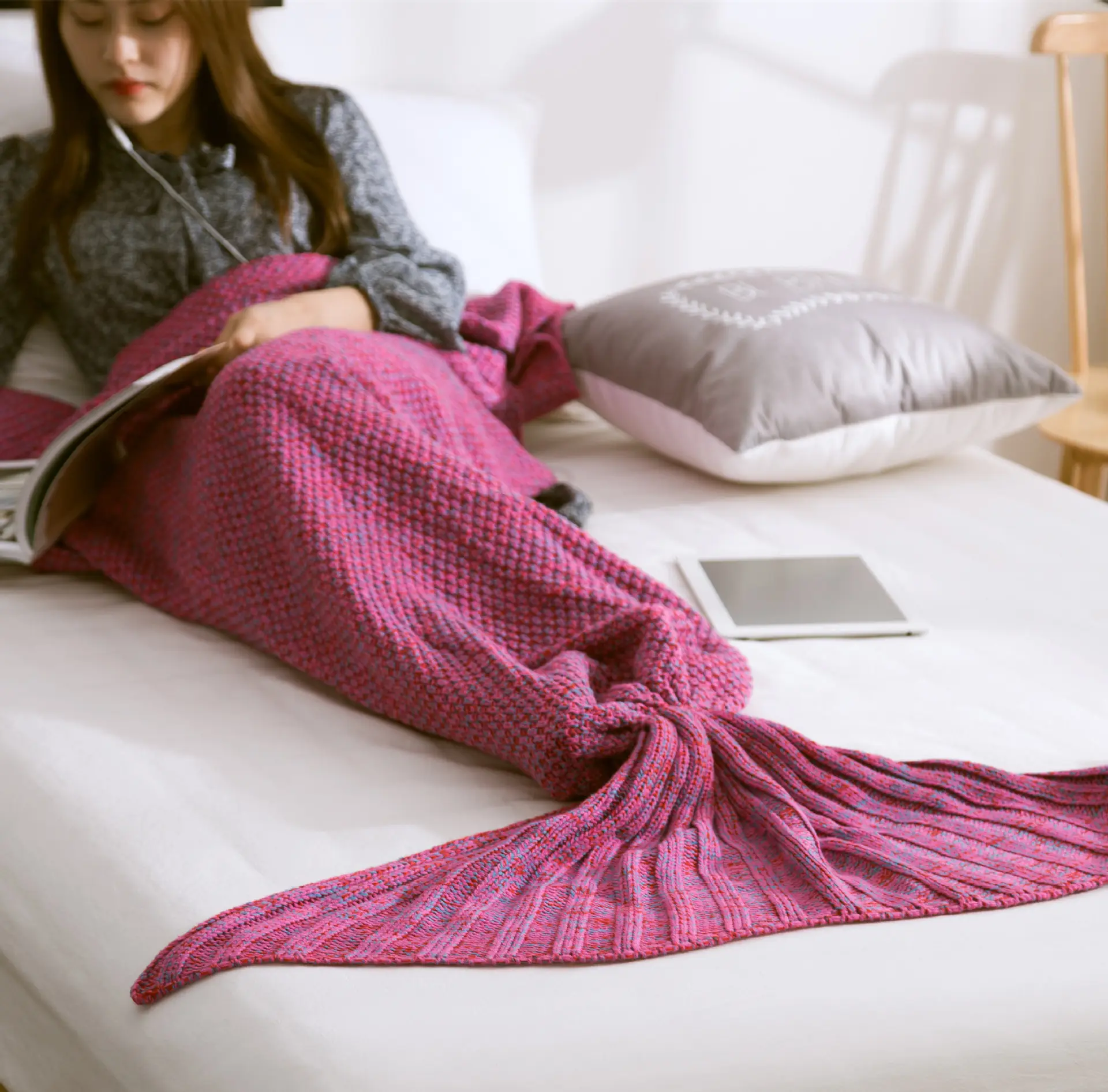 knitted Fish Scales Pattern Little Mermaid Gifts Mermaid Tail Blanket