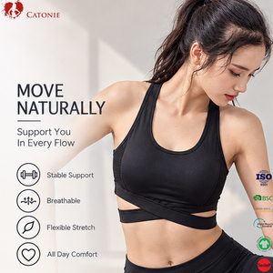 <span class=keywords><strong>Reggiseno</strong></span> <span class=keywords><strong>Sportivo</strong></span> da Donna con Fasce Incrociate, Copertura Totale, Senza Ferretto, 85% Nylon Elasticizzato, Abbigliamento <span class=keywords><strong>Sportivo</strong></span>, Fornitore OEM - Product Image 1