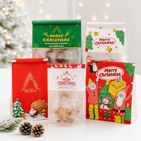 Sac à biscuits de Noël en papier kraft blanc avec fenêtre transparente, fermeture à lien métallique, fond plat, emballage imprimé pour pâtisseries, biscuits, bonbons et cadeaux