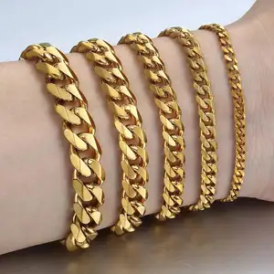 Hip Hop Style Gold Plated High Quality Waterproof Stainless Steel Men Jewelry Miami Cuban Link Bracelets