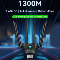 Penguat Sinyal Wifi 1300Mbps 2.4G/5G Dual Band WiFi 5, Ekstender Sinyal dengan 4 Antena, Kartu Jaringan Bebas Driver Ethernet, Router Wifi WPS
