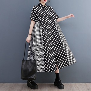 Nuovo Abito Camicia Estivo 2026 da Donna Oversize Nero a Pois con Pannelli Laterali, Maxi Svasato a Trapezio, Taglie Forti, Casual con Bottoni - Product Image 1