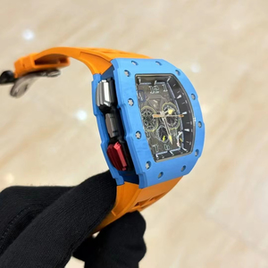 Reloj Mecánico Automático de Fibra de Carbono con Cronógrafo de Segundos Divididos Estilo RM, Color Azul y Naranja, Precio Super Mayorista - Product Image 4