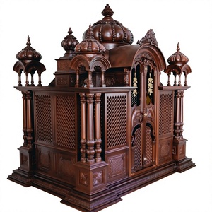 Mandir en bois de teck sculpté à la main de luxe pour la maison, grande taille, style sud-indien Swaminarayan BAPS, unité de temple en bois - Product Image 6