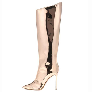 Collection Automne-Hiver 2024 - Bottines à bout ouvert pour femmes en cuir miroir, taille haute, bottines élégantes - Product Image 5
