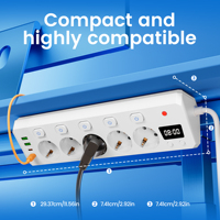 Multiprise avec protection contre les surtensions, 5 ports AC, 2 USB, 2 ports Type-C, prise EU, rallonge avec protection contre les surcharges pour la maison, le bureau, le bureau à domicile