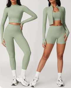 Set Fitness a vita alta senza soluzione di continuità 5 pezzi <span class=keywords><strong>da</strong></span> <span class=keywords><strong>palestra</strong></span> Activewear Set <span class=keywords><strong>da</strong></span> Yoga per donna giacca Yoga manica lunga tuta sportiva Top - Product Image 2