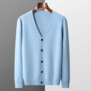 Logo personnalisé d'usine automne et hiver 100% <span class=keywords><strong>laine</strong></span> respirant chaud Style Simple hommes col en v <span class=keywords><strong>cardigan</strong></span> à un bouton - Product Image 5