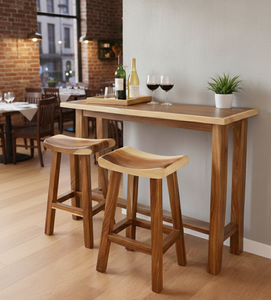 Tabouret de bar en bois de Suar durable avec courbes ergonomiques, grain riche et design réglable pour optimiser les espaces de bar à domicile, de salle à manger et commerciaux - Product Image 3