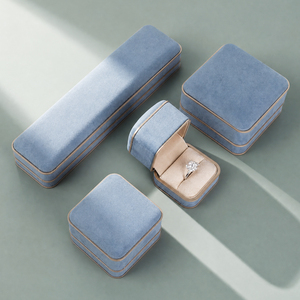 Zebopak Light Blue Velvet Jewelry Box Set with Gold Trim <b>Ring</b> Necklace Bracelet <b>Storage</b> Case Boutique Manufacturer - Product Image 3