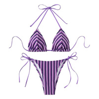 Ensemble bikini bandeau floral de haute qualité pour femme, 2 pièces, avec string en V sur le devant, fourniture directe usine, vêtements de plage