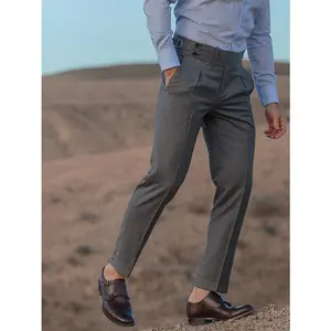 Celana panjang pria, celana panjang kantor Vintage abu-abu modis 2023