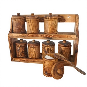 Bocaux à épices en bois faits à la main avec couvercles à clapet, hermétiques, compatibles lave-vaisselle, réchauffables, pour la conservation des aliments dans la cuisine, style traditionnel - Product Image 3