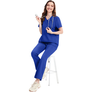Uniforme de Enfermera Unisex, Uniforme de Hospital, Pantalones Acampanados, Conjuntos de Uniformes Médicos, Culottes, Cuello en V, Tejido de Poliéster y Spandex, En Stock - Product Image 6