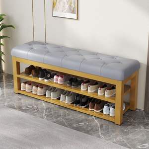 Banc à chaussures avec rangement, étagère multi-niveaux et assise rembourrée pour entrée et usage domestique - Product Image 2