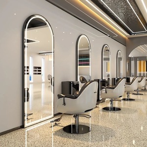 Wall Mounted LED <b>Light</b> <b>Mirror</b> Oval Hair Salon <b>Mirror</b> Metal Barber Shop Vanity <b>Mirror</b> for Perm Dyeing - Product Image 2