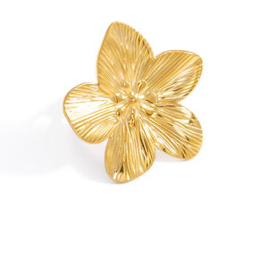 Stainless Steel Flower Jewelry <b>Set</b> For Women Gold Tone Ring Earrings <b>Bracelet</b> Fashion Accessory - Product Image 5