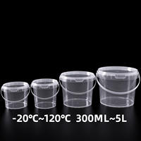Seau en plastique transparent avec couvercle, impression IML, pour emballage alimentaire en gros (300 ml à 750 ml), idéal pour yaourts, biscuits et autres produits.