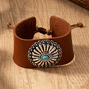 <span class=keywords><strong>DW</strong></span>-03 En Gros Vintage Main Bijoux Réglable Large Turquoise PU <span class=keywords><strong>Bracelet</strong></span> En <span class=keywords><strong>Cuir</strong></span> <span class=keywords><strong>Bracelet</strong></span> - Product Image 3