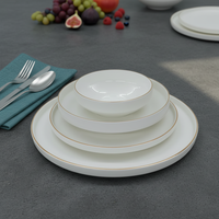 Service de table moderne en porcelaine fine (24 pièces) pour 6 personnes avec bordure dorée