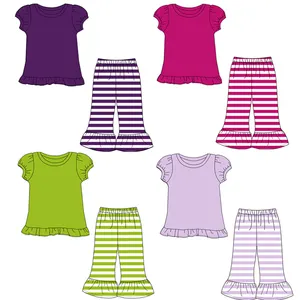 Hot Sale Girls Short Sleeve And Pants Cotton Clothing Sets Kids Baby Boutique Outfits