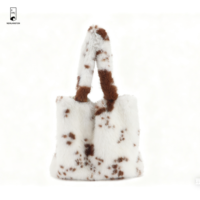 Sac à bandoulière tendance à motif animal, sac fourre-tout en peluche à imprimé vache, sac de shopping en peluche douce, sac à main décontracté quotidien pour femmes