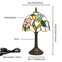 Lampe de table moderne en verre teinté ovale avec abat-jour motif colibri et fleur, style antique, idéale pour salon, chevet, chambre, café - Offre spéciale