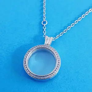 5 Bintang Kualitas Super Pabrik 925 Sterling Silver Mengambang Putaran Liontin Pave Batu CZ Kalung untuk DIY Pesona Membuat Perhiasan