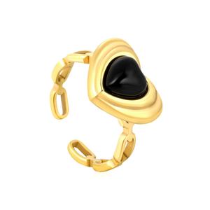 Stainless Steel Jewelry 18K Gold Plated Chunky <b>Statement</b> <b>Rings</b> Geometric Black Heart Inlay Minimalist Bold Open <b>Ring</b> <b>for</b> <b>Women</b> - Product Image 1