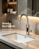 Robinet d'eau chaude instantanée électrique entièrement en acier inoxydable, design col de cygne rotatif, pour usage domestique, camping-car, extérieur, voiture, étanche IPX4