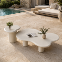 Table basse moderne en béton en forme de nuage, mobilier de maison avec base cannelée, durable et imperméable pour salon et terrasse extérieure