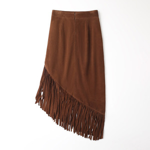 <span class=keywords><strong>Jupe</strong></span> en daim personnalisée Jancoco à franges, taille haute, mi-longue, ourlet asymétrique à pompons, en daim de mouton, style bohème western pour femme - Product Image 3
