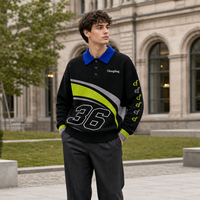 Pull Polo Tricoté Personnalisé pour Homme, Style Rétro Racing, Numéro 36, Rayures Courbes, Manches Longues, OEM