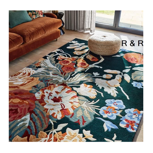 Alfombra de lana bordada abstracta Floral con mechones modernos de lujo hecha a mano directa de la India para el piso del hogar sala de estar uso al por mayor - Product Image 4