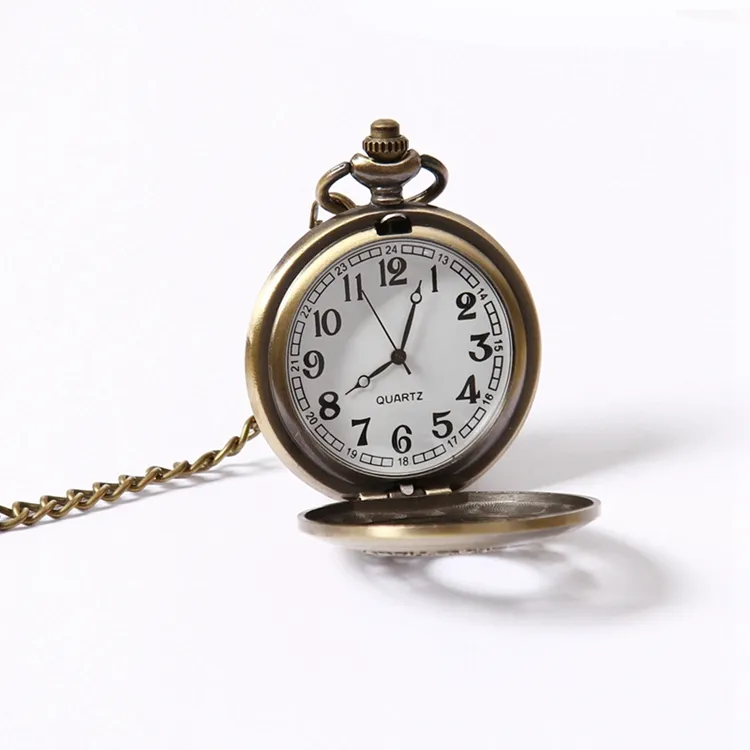 GOHUOS vintage skeleton quartz watch men wrist pocket bronze watches men reloj de bolsillo