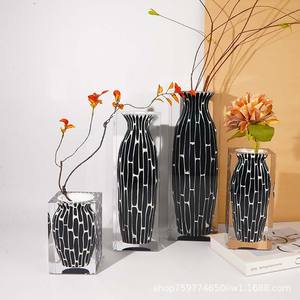 Geometric <b>Striped</b> Resin <b>Vase</b> Square 9x9x14cm 9x9x20cm 10x10x30cm 12x12x35cm Handmade Floral Display Tabletop Decor - Product Image 4