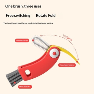 Ensemble de brosses de nettoyage portables 3 en 1, brosse à poils doux, brosse rigide pour les coins, crochet pour enlever les bouchons de bouteilles et les couvercles - Product Image 5