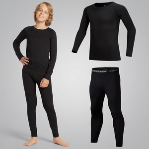 Conjunto de Ropa Interior Térmica de Compresión Negra para Niñas, Camiseta de Manga Larga y Pantalones, Absorbe la Humedad, Cuello Redondo, Cierre Elástico, Ropa de Esquí para Niños - Product Image 3