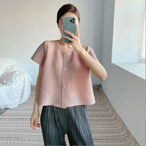 Chaqueta Corta Plisada de Verano para <span class=keywords><strong>Mujer</strong></span>, Cárdigan Fino de Manga Corta con Botones, Top Informal - Product Image 2