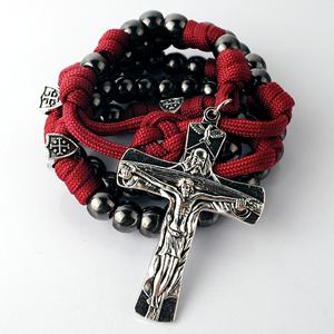 Cuentas de Metal negras para hombres, collar de aleación de Zinc resistente, con escudo cruzado de Israel, cordoncillo religioso y Catolico - Product Image 6