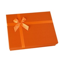 Boîte cadeau haut de gamme personnalisable avec nœud en ruban orange pour vêtements, foulards et chaussettes ; Conception couvercle et plateau