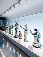 Support d'exposition pour modèle de robot Robotime avec éclairage LED - Design cubique personnalisable, robuste et écologique pour les salons professionnels