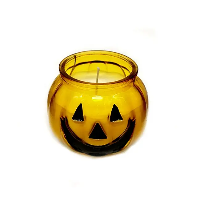 Pot en verre organique de forme de citrouille d'arôme d'huiles de parfum d'halloween avec des bougies parfumées de soja d'éclairage de couvercle