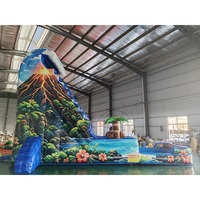 Toboggan aquatique gonflable tropical palmier en promotion, toboggan aquatique commercial gonflable avec piscine amovible pour enfants et adultes