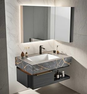 Lavabo Individual Moderno para Mueble de Baño con Espejo LED, Nuevo Gabinete para Apartamento, Lavabo de Cerámica - Product Image 4